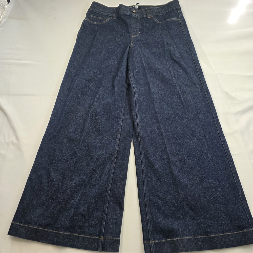 Spanx Jeans Womens 1X Tall Dark Wash Blue High Rise Wide Leg Shaping Stretch